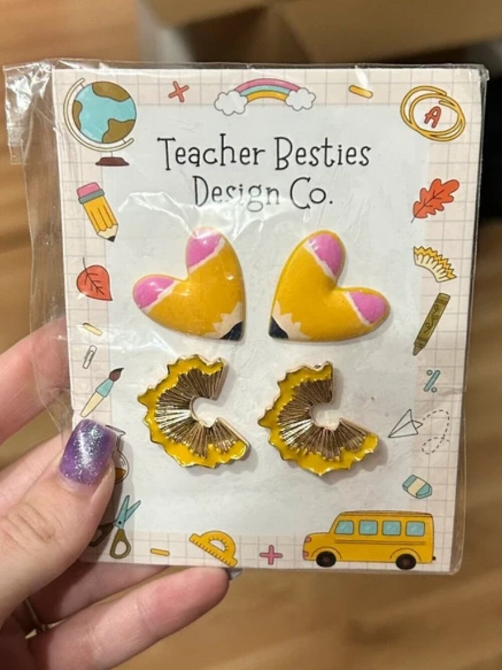 Teacher Besties Design Co Pencil Heart Shavings Earring Set Studs NIP